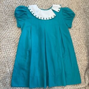 OG Proper Peony Teal Lucy Dress with White Collar 3t